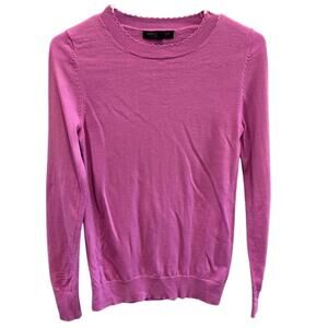 Banana Republic Womens Merino Wool Sweater Size XS Ruffle Neck Purple Preppy